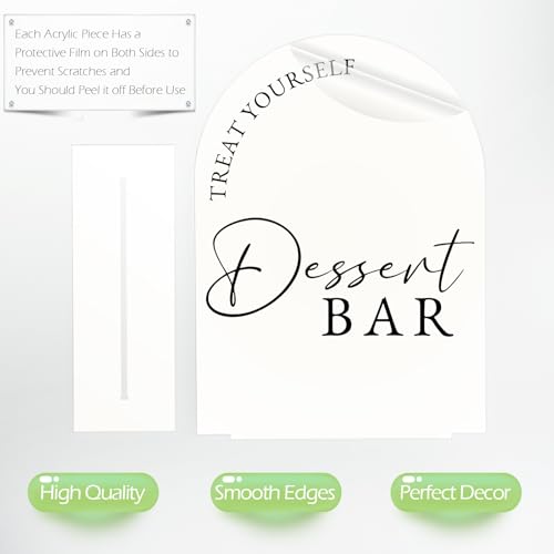 JINMURY Acrylic Dessert Bar Sign- 8x10 White Arch Acrylic Table Top Sign and Base,1/8" Thick | Dessert Bar Signs for Wedding & Party (White, 8x10 Inch) - Image 3