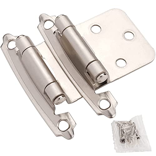 DecoBasics Cabinet Hinges Brushed Nickel for Kitchen Cabinets Doors (1 Pair -2 Pcs) -1/2" Overlay (Variable) -Self Closing Kitchen Cabinet Hinges Flush Mount w/Silicon Bumpers & Hardware Screws - Image 1