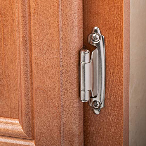 DecoBasics Cabinet Hinges Brushed Nickel for Kitchen Cabinets Doors (1 Pair -2 Pcs) -1/2" Overlay (Variable) -Self Closing Kitchen Cabinet Hinges Flush Mount w/Silicon Bumpers & Hardware Screws - Image 5