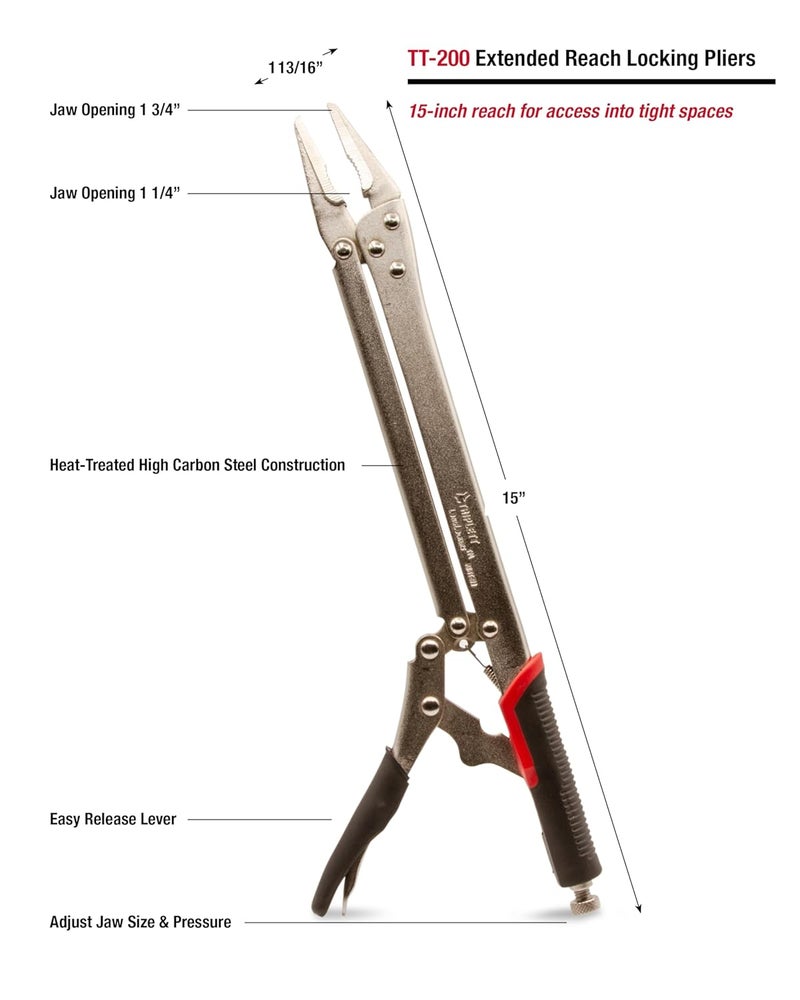 Triplett TT-200 LongLockers 15-inch Extended Reach Locking Pliers with Non-Slip Handles - Image 5