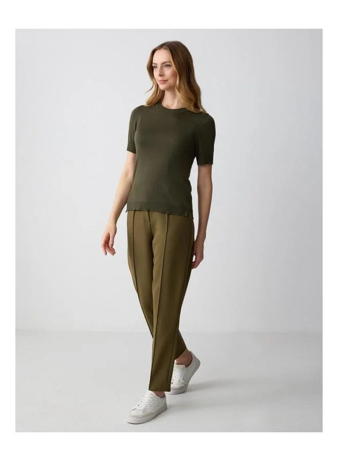 Jimmy Key Khaki Crew Neck Short Sleeve Knit Sweater.