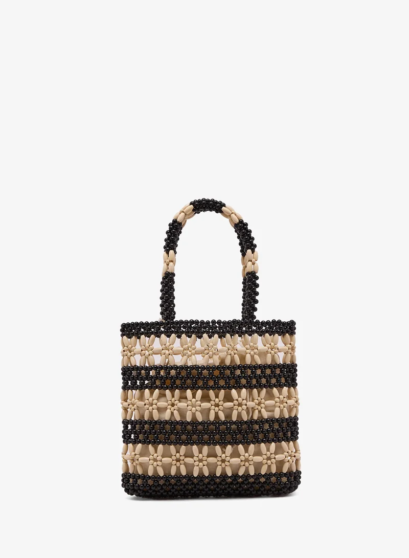 Ella Rattan Monochrome Basket Bag with Pouch