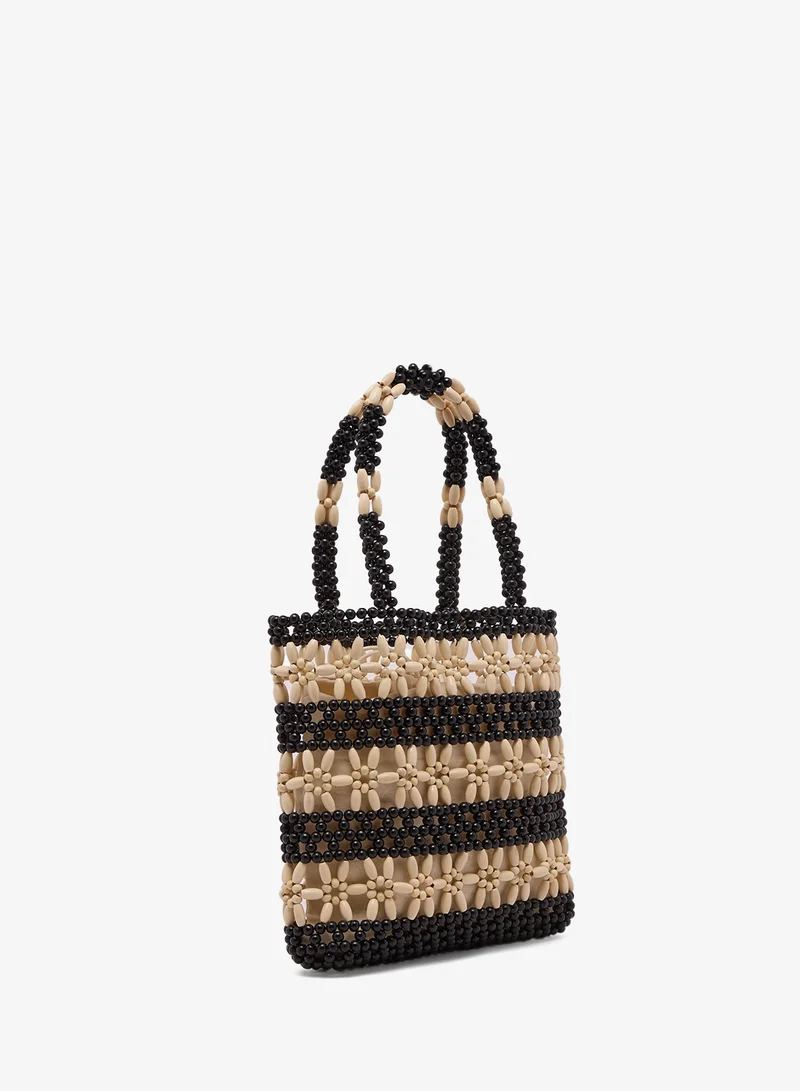 Ella Rattan Monochrome Basket Bag with Pouch