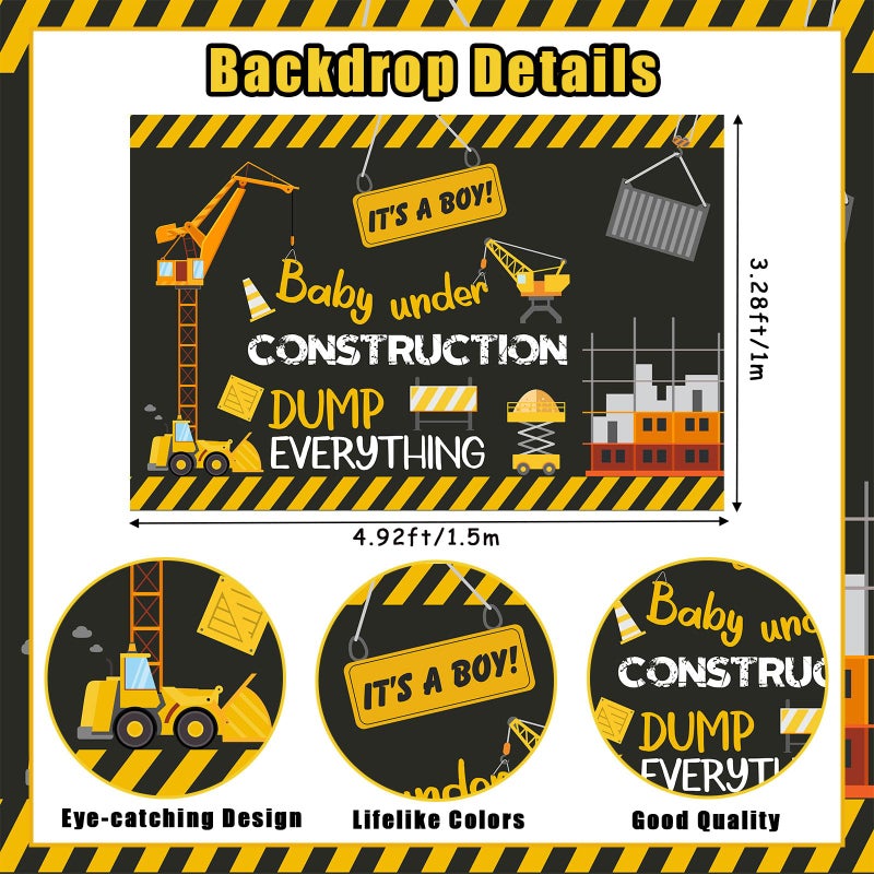 Balterever Baby Shower Decorations for Boys - It's a Boy Banner, Dump Truck Cake Toppers, Cupcake Toppers, Backdrop for Under Construction Theme Party - Image 5