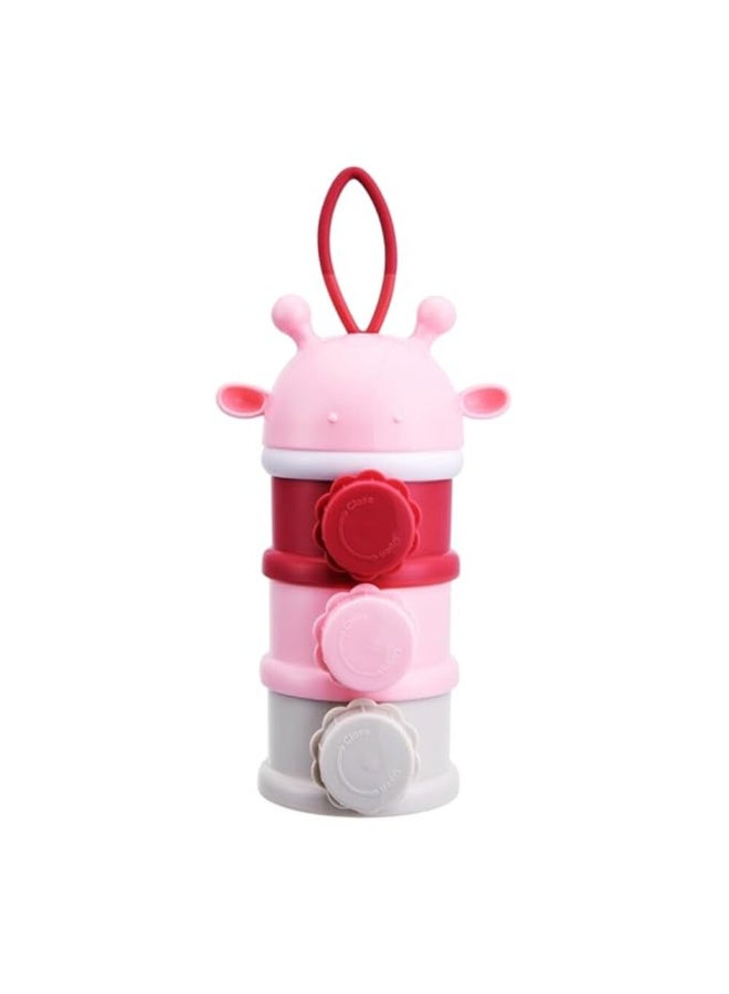 MiniMe Stackable Baby Formula & Snack Dispenser with Giraffe Cap | BPA‑Free PP & Silicone | Pink | 3‑Layer, 100 ml Each | Compact Leak‑Proof Travel Container - Image 1