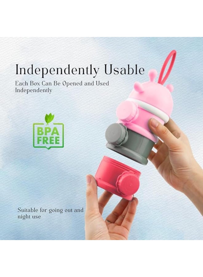 MiniMe Stackable Baby Formula & Snack Dispenser with Giraffe Cap | BPA‑Free PP & Silicone | Pink | 3‑Layer, 100 ml Each | Compact Leak‑Proof Travel Container - Image 3