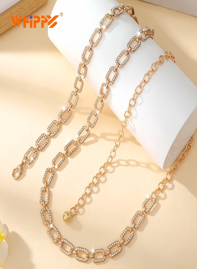 ويبي أحزمة سلسلة نسائية من WHIPPY، مزينة بأحجار الراين الذهبية اللامعة، مناسبة للفساتين، سلسلة خصر معدنية، مستطيلة ذهبية اللون، مقاس L - Image 3