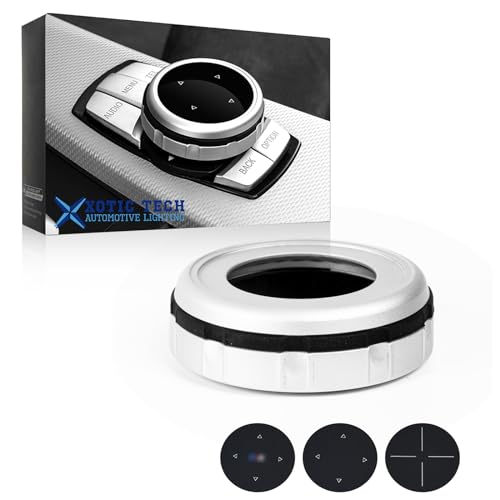 x xotic tech Console Multimedia Knob Switch Button Cover Trim wThree Button Stickers Compatible with BMW 2 3 4 5 7 X3 X4 X5 X6 5Button iDriveSilver - Image 1