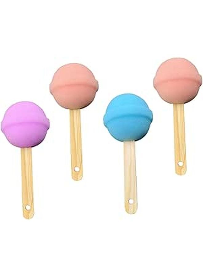 4Pcs Bath Sponges Set With Long Handle Back Scrubber Lollipop Design For Women Shower - Image 1