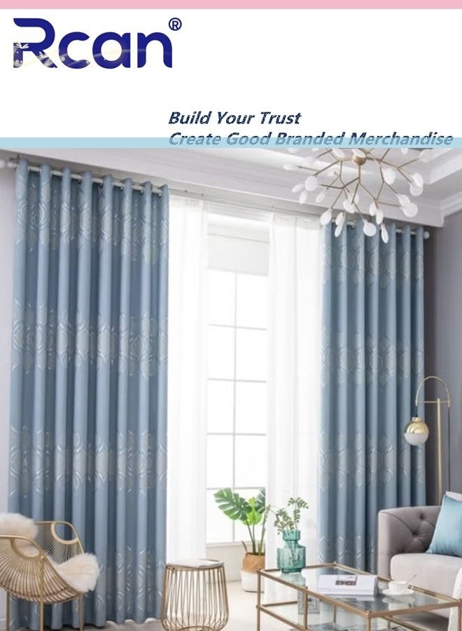 ركان ستائر تعتيم من لوحة واحدة، ستائر تعتيم مزخرفة بخيوط فضية، ستائر معتمة عازلة للحرارة لغرفة النوم وغرفة المعيشة 100*250 سم - Image 2