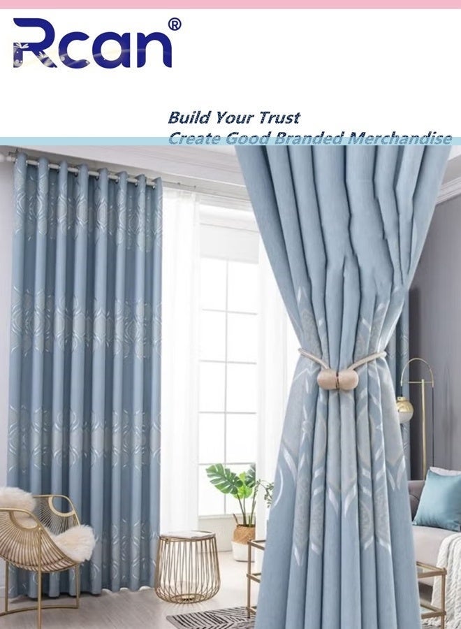 ركان ستائر تعتيم من لوحة واحدة، ستائر تعتيم مزخرفة بخيوط فضية، ستائر معتمة عازلة للحرارة لغرفة النوم وغرفة المعيشة 100*250 سم - Image 2