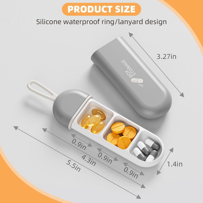 Portable Pill Organizer with 3 Compartments, Travel Medicine Case with Cover, Grey - Image 3