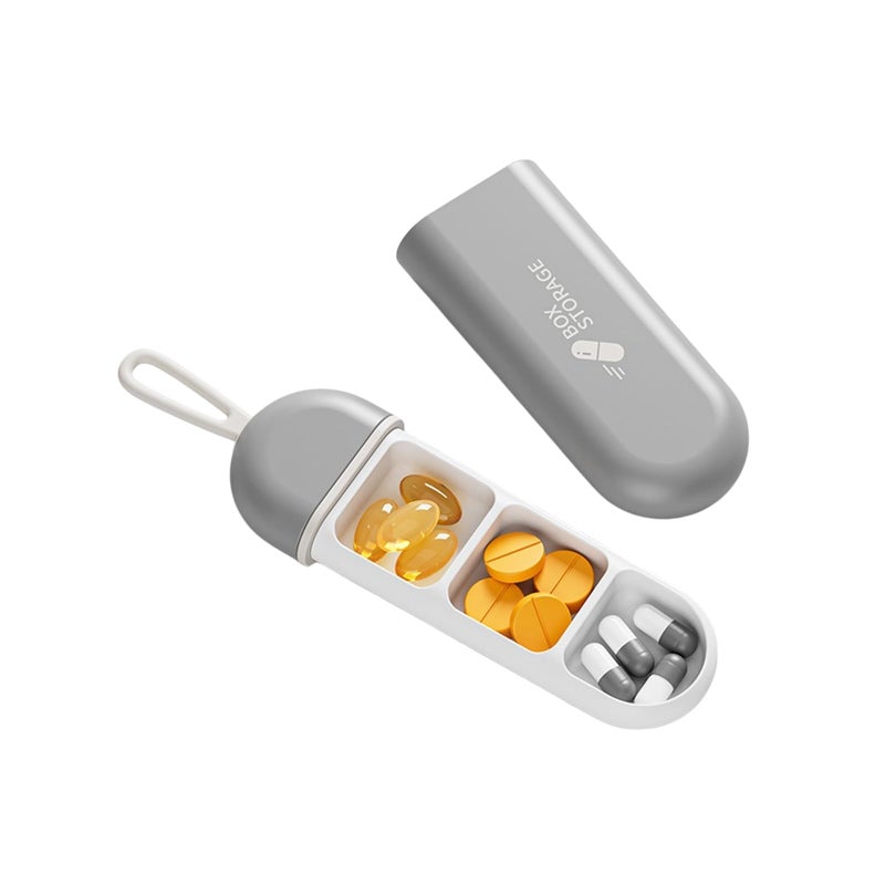 Portable Pill Organizer with 3 Compartments, Travel Medicine Case with Cover, Grey - Image 1
