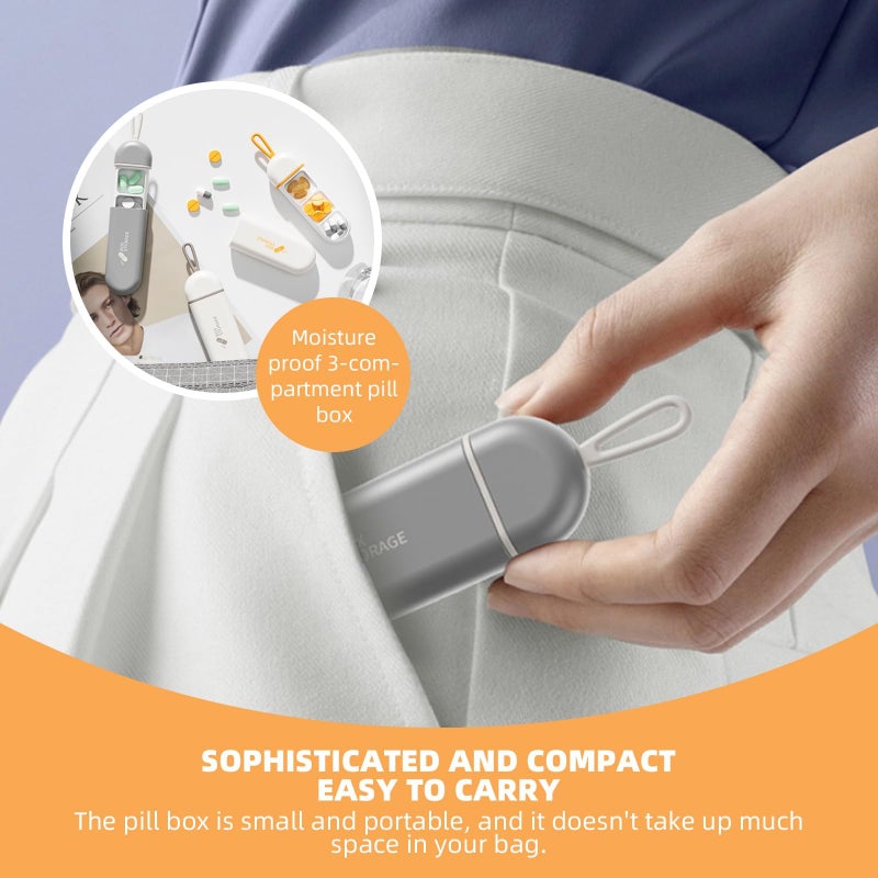Portable Pill Organizer with 3 Compartments, Travel Medicine Case with Cover, Grey - Image 2