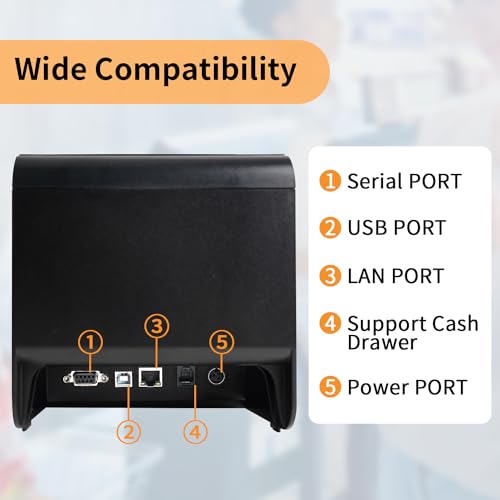 Rongta POS Receipt Printer, 80mm Thermal Printer, ESC/POS, Restaurant Kitchen Printer with Auto Cutter Support Cash Drawer,USB Serial Ethernet Receipts Printer for Small Business,Not for Square - Image 4
