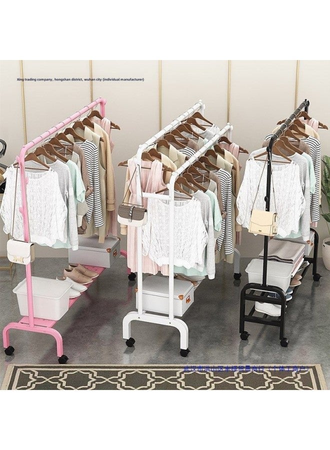 Bold Hanger Floor Drying Rack Household Indoor Folding Vertical Clothes Shelf Simple Wardrobe Storage-Color:Recommended [thickening] White Double Rod Double Layer + Wheels 1.3m  - Image 2