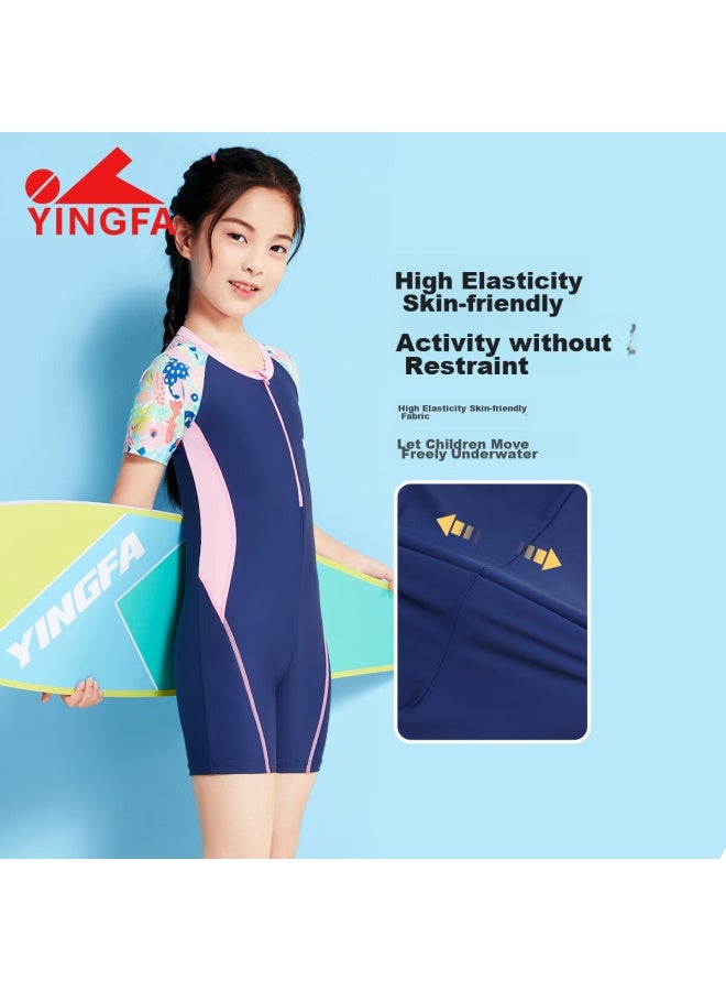 Yingfa Children's Swimsuit For Girls, Big, Medium And Small Kids, Students, Short-sleeve One-piece, Comfortable, Quick-drying, Hot Spring, Surfing, Swimming Set - Image 4