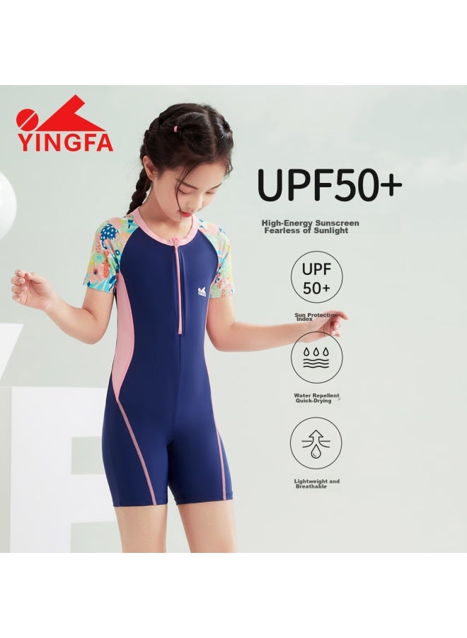 Yingfa Children's Swimsuit For Girls, Big, Medium And Small Kids, Students, Short-sleeve One-piece, Comfortable, Quick-drying, Hot Spring, Surfing, Swimming Set - Image 3