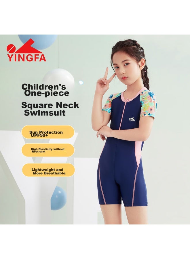 Yingfa Children's Swimsuit For Girls, Big, Medium And Small Kids, Students, Short-sleeve One-piece, Comfortable, Quick-drying, Hot Spring, Surfing, Swimming Set - Image 1