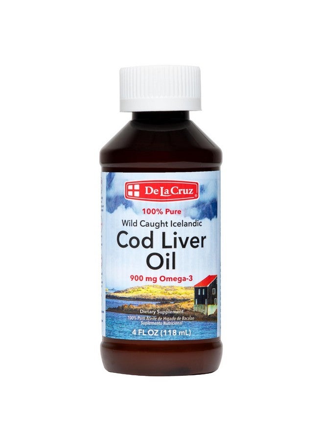De La Cruz زيت كبد السمك من دي لا كروز - زيت سمك آيسلندي بري نقي 4 أونصة سائلة (118 مل) - Image 1