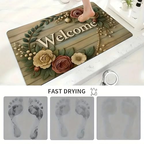 Arviz Bathroom Door Mats Elegant Floral Welcome Doormat for Home Entrance, Anti-Skid Water Soaking Door Mat, Bathroom Rectangular Rugs Floor Mats for Entryway, Office, Home, Balcony & Kitchen - Image 5