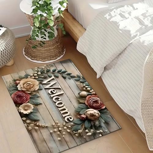 Arviz Bathroom Door Mats Elegant Floral Welcome Doormat for Home Entrance, Anti-Skid Water Soaking Door Mat, Bathroom Rectangular Rugs Floor Mats for Entryway, Office, Home, Balcony & Kitchen - Image 4