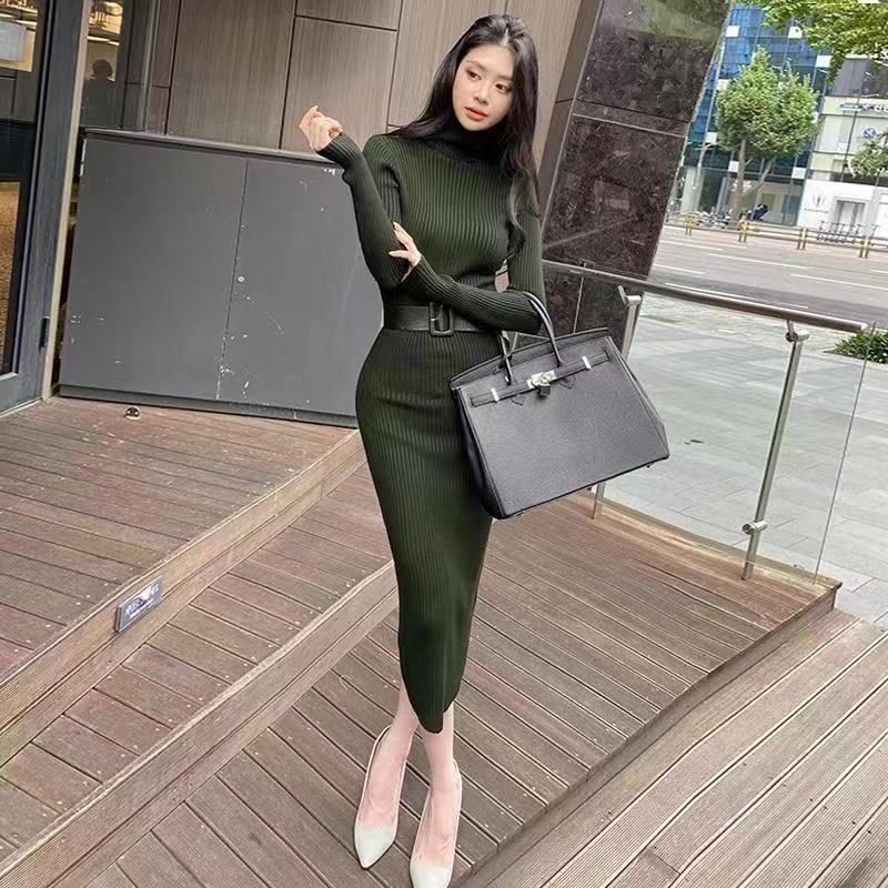 Korean Style Womens Innerslims Knit Tummy Control Pants Medium-length Over Knee Fall Winter New Arrival Smooths Your Silhouette Dark green  - Image 1