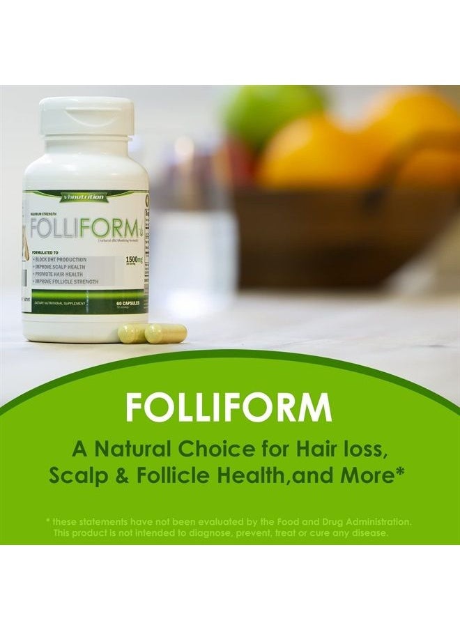 VH Nutrition - FOLLIFORM | DHT Blocker for Men and Women | 1500mg Maximum Strength Natural Hair Loss Supplement | Saw Palmetto, Pygeum, Nettle Root Formula - Image 1