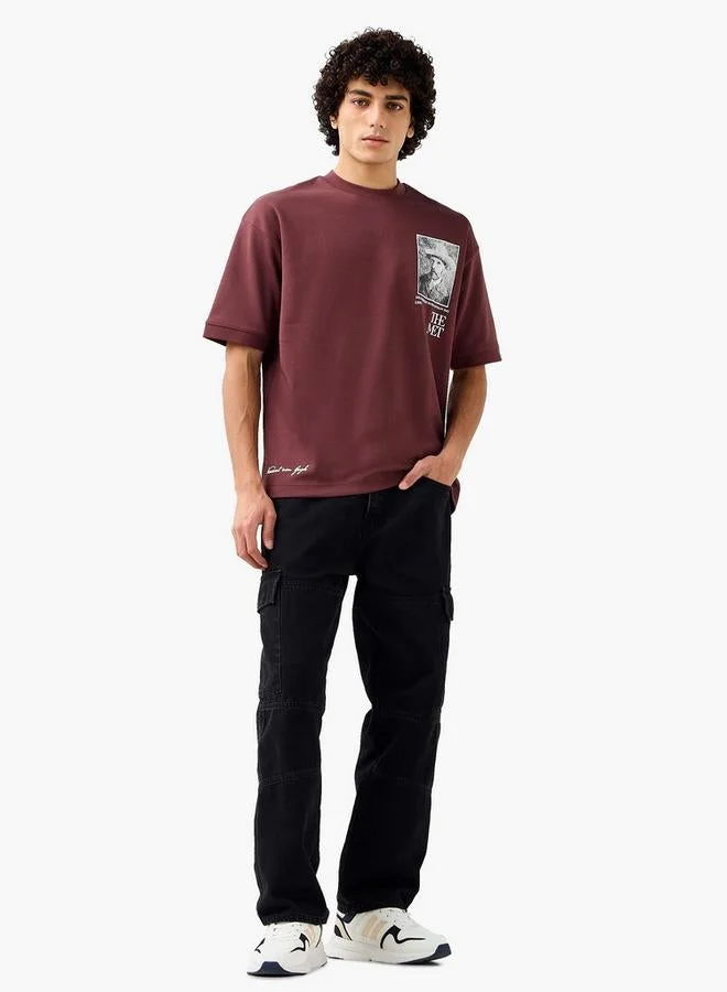 اس بي كاركترز Men's Regular Fit Crew Neck Short Sleeves Van Gogh Print T-shirt