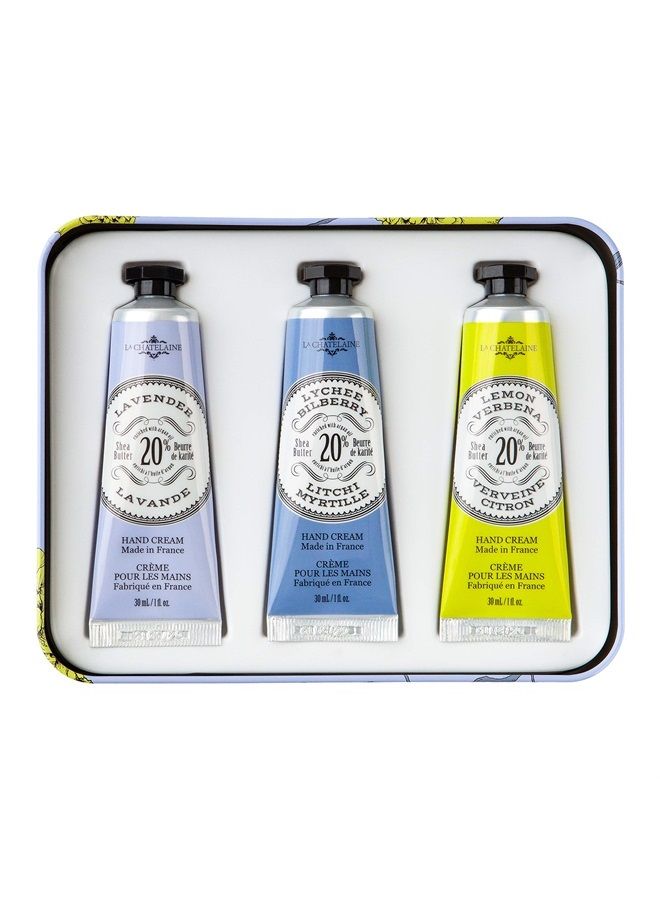 La Chatelaine Hand Cream Lavender Trio Gift Tin | Graduation Present | Teacher Gift | Ready-To-Gift Decorative Tin | Set of 3 x 1 fl. oz | Plant-Based | Made in France | 20% Organic Shea Butter & Arga - Image 2