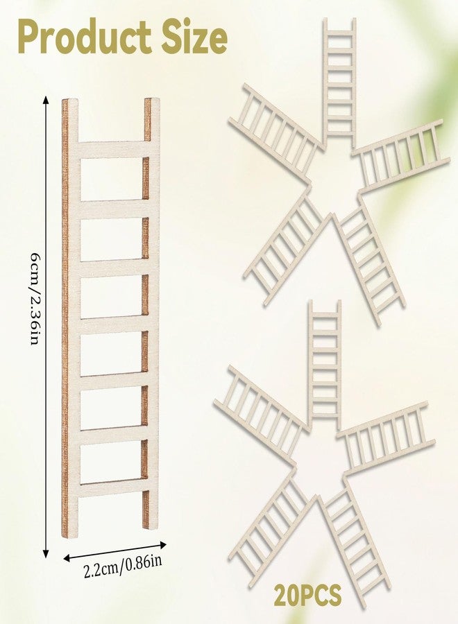 Larrel 20PCS Mini Garden Ladder, 2.4x0.8 Inch Miniature Wooden Ladder, Mini House Ornament, Miniature Garden Ornament for DIY Crafts, Micro Landscape, Dollhouse Decor - Image 2