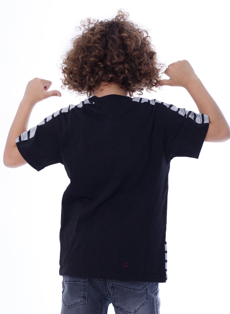 بيبو_تيشرت خطوط 1/2 كم_أسود - Image 2