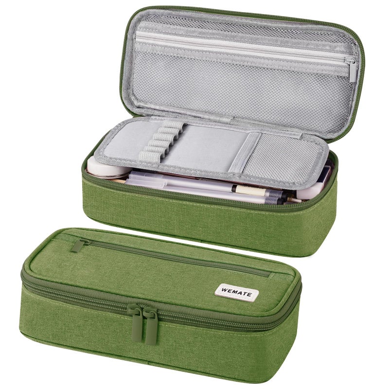 WEMATE Pencil Case, Large Storage Organizer for Stationery, Back - to - School Essential, Teacher Must - have, Big Pencil Pouch, Marker Case School Supplies for College & High School Green - Image 1