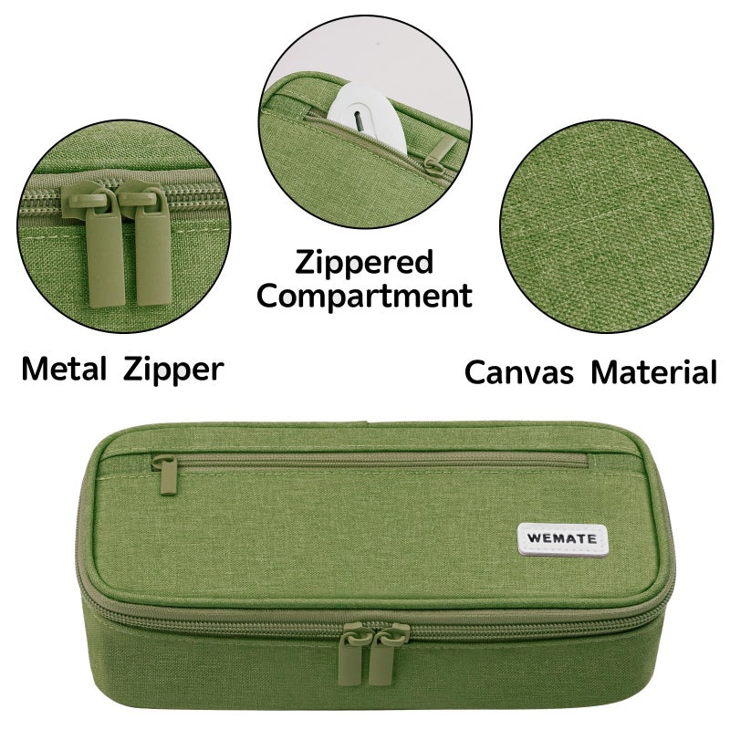 WEMATE Pencil Case, Large Storage Organizer for Stationery, Back - to - School Essential, Teacher Must - have, Big Pencil Pouch, Marker Case School Supplies for College & High School Green - Image 3