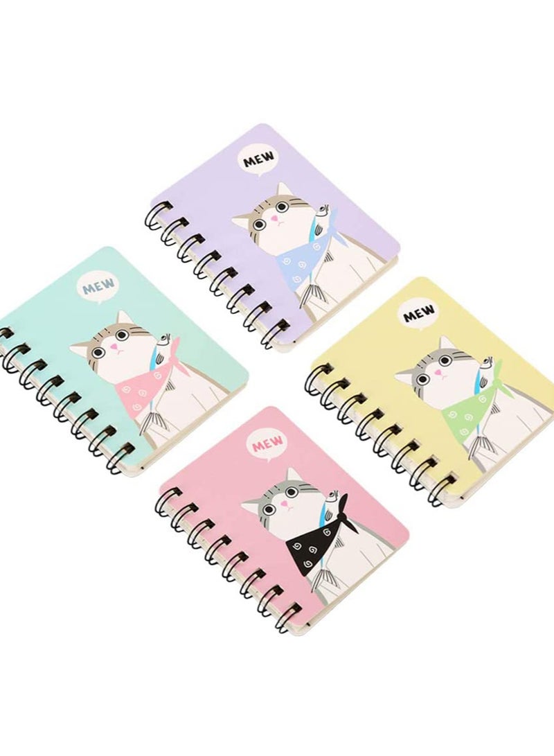KASTWAVE 4pcs Mini Spiral Notebook With Thickened Horizontal Small Spiral Notepad Cute Cartoon Cat Pocket Notebook Ledger Notebook Handwriting Diary Drawing Tablet - Image 1