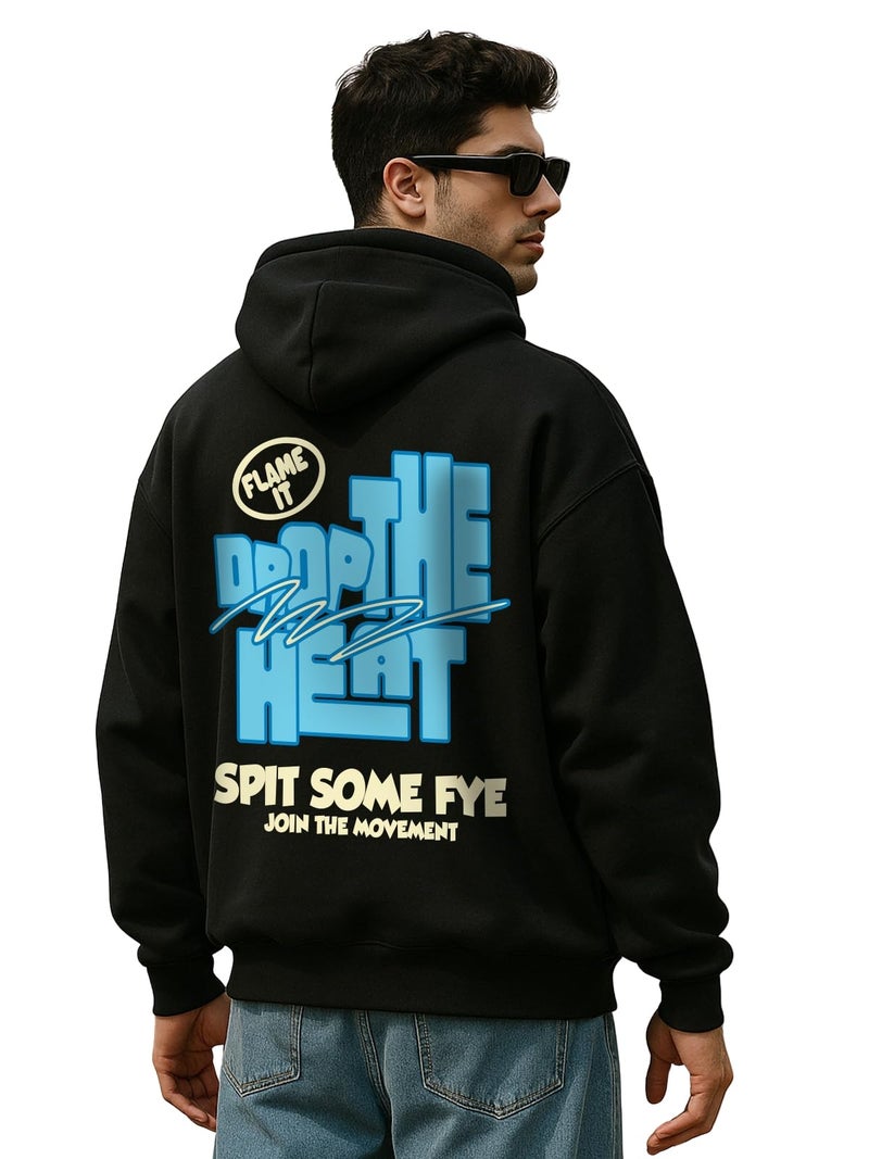Veirdo® Polycotton Spun Oversized Fit Drop Shoulder Hooded Sweatshirt Full Sleeves Back Graphic Printed Jumper Hoodie for Men (OS_HD_VD_DTH_BL_M) Black - Image 5