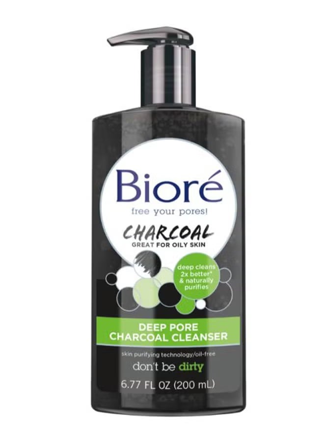 Bioré Deep Pore Charcoal Daily Face Wash, 200  ml with Deep Pore Cleansing for Dirt and Makeup Removal From Oily Skin