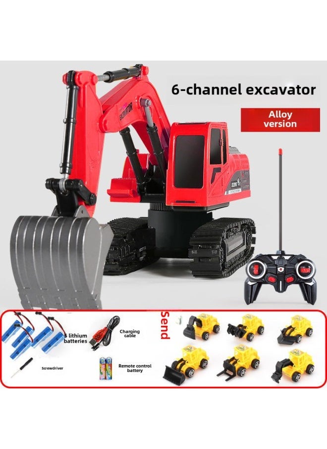 Remote Control Excavator Children's Alloy Digging Toy Wireless Electric Engineering Vehicle Large Boy Birthday Gift-Color:❉✲❀✿Alloy Remote Control Excavator ✿❀✲❉-Proportion:❉✲❀✿High Configuration  6 Cars✿❀✲❉  - Image 1