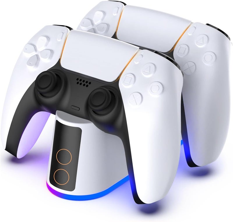 أنيوي محطة شحن لوحدة تحكم PS5 مع إضاءة RGB، مناسبة لأي نوع، منصة شحن سريعة لوحدة تحكم PlayStation 5، مؤشر LED، كابل USB-C، تصميم سهل الاستخدام، حماية ذكية وآمنة لوحدة تحكم PS5 - Image 1