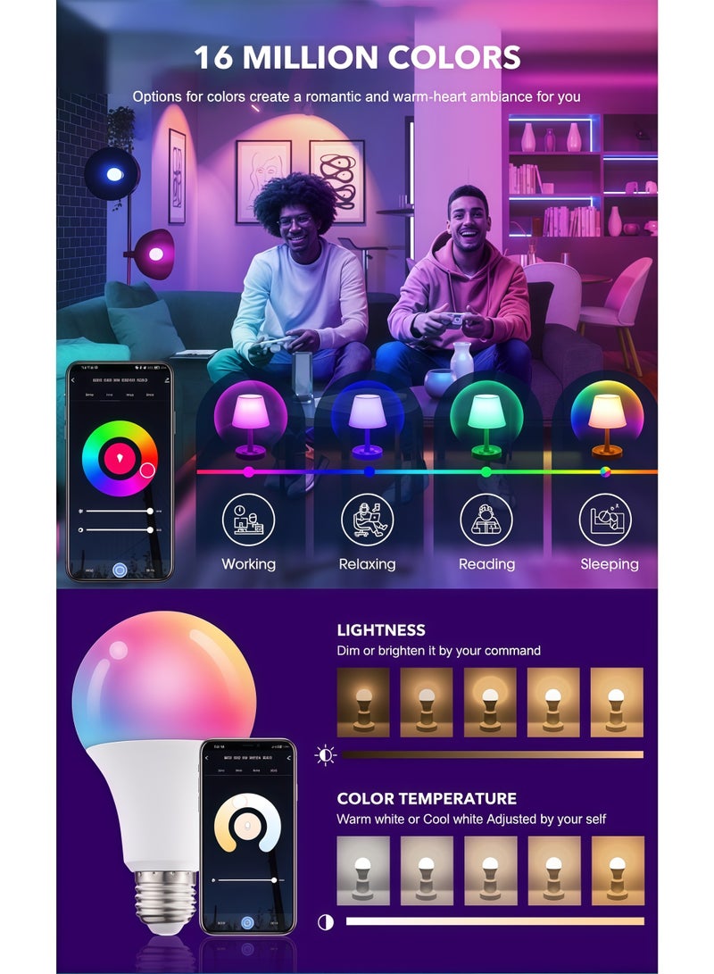 Lurette 15W E27 Base Smart Bulb, Bluetooth Connection, Remote Control, Tuya Smart App Control, 800LM Color Changing LED Bulb, 16 million color adjustments (1 Pack) - Image 4