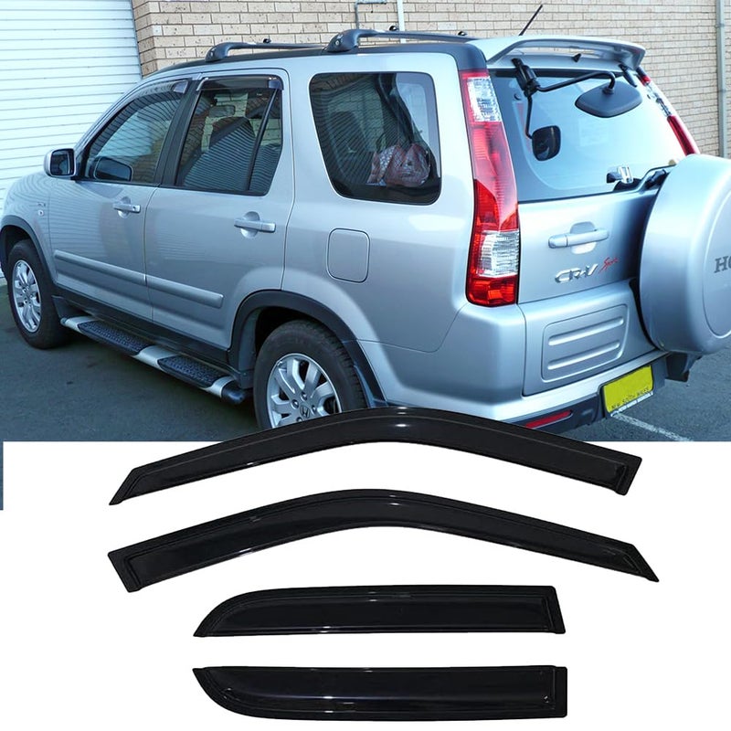 Kucaruce Side Window Vent Defletor Compatible with 20022006 Honda CRV 4pcs OutChannel Tapeon Sun Rain Guards Set Dark Smoke Nice Looking Window Visors 94459
