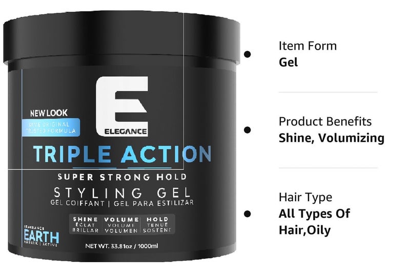 E Elegance Earth Fragrance Triple Action Hair Gel for Men And Women - Super Strong Hold, Extreme Volume, And Long Lasting Shine - Flake Free And Refreshing Fragrance - All Hair Types, 33.8 oz - Image 2