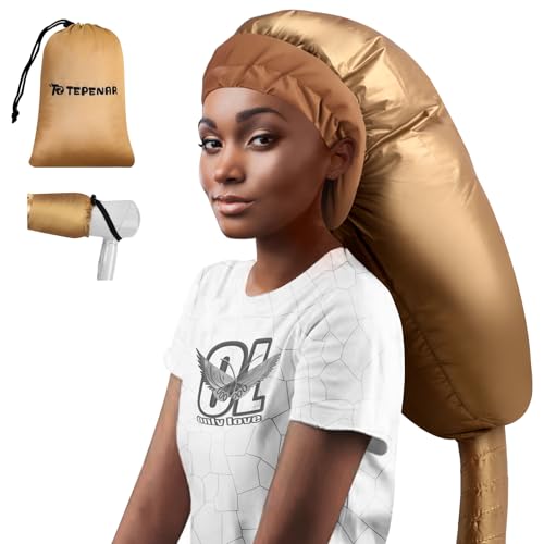 TEPENAR Hair Dryer Bonnet Attachment: Upgraded Extra Large Hooded Dryer Adjustable Hair Dryer Caps - Easy to Use for Natural Curly Textured Hair Care Styling Fast Drying - Gold - Image 1