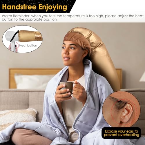 TEPENAR Hair Dryer Bonnet Attachment: Upgraded Extra Large Hooded Dryer Adjustable Hair Dryer Caps - Easy to Use for Natural Curly Textured Hair Care Styling Fast Drying - Gold - Image 5