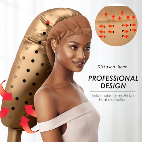 TEPENAR Hair Dryer Bonnet Attachment: Upgraded Extra Large Hooded Dryer Adjustable Hair Dryer Caps - Easy to Use for Natural Curly Textured Hair Care Styling Fast Drying - Gold - Image 4