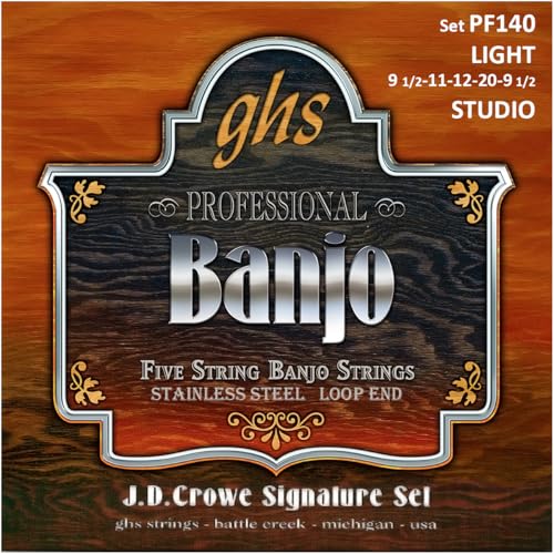 GHS Strings - 5-String Banjo Strings - J.D. crowe Signature Series (Studio) - Loop Ends - Light Gauge 9 1/2-20 - Model: PF140 SET - Image 1