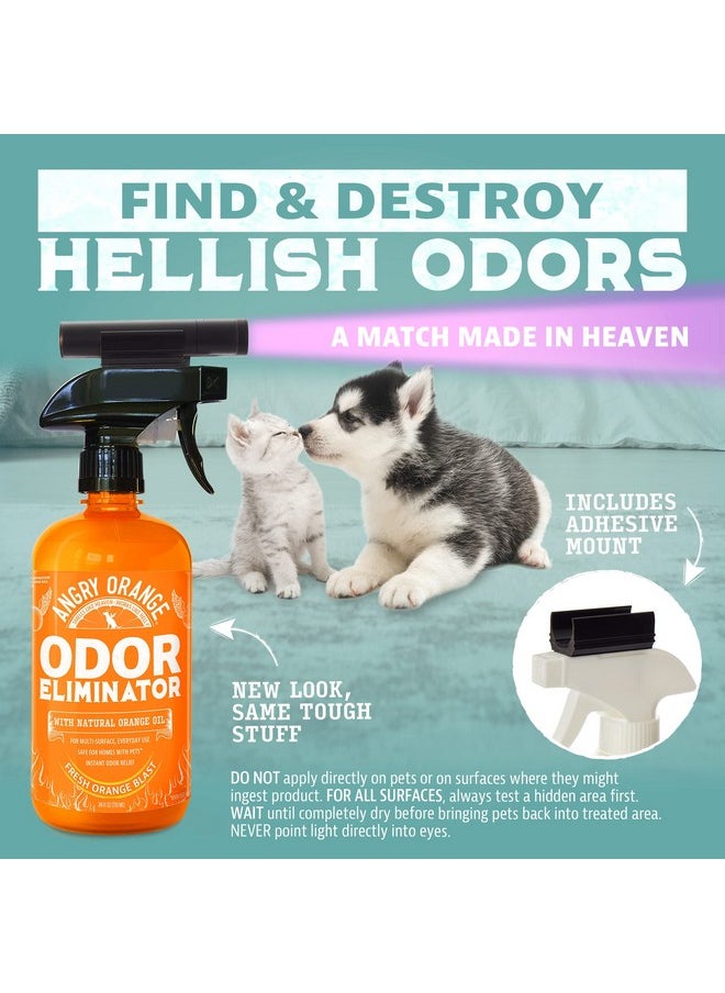 Angry Orange - Pet Odor Eliminator For Strong  Citrus Deodorizer Dog Or Cat Pee Smells On Carpet, Furniture & Indoor Outdoor Floors Puppy Supplies (24 Fl Oz + Uv Flashlight) - Image 1