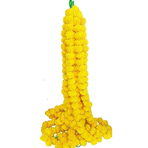 Klassic Artificial Marigold Flower for Decoration for Diwali Decoration Navratri, Pooja, Home Inauguration, Temple, Wedding (Yellow, Pack of 5) - Image 1