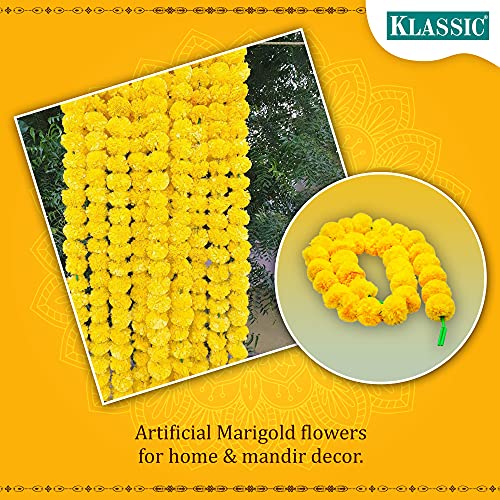 Klassic Artificial Marigold Flower for Decoration for Diwali Decoration Navratri, Pooja, Home Inauguration, Temple, Wedding (Yellow, Pack of 5) - Image 4