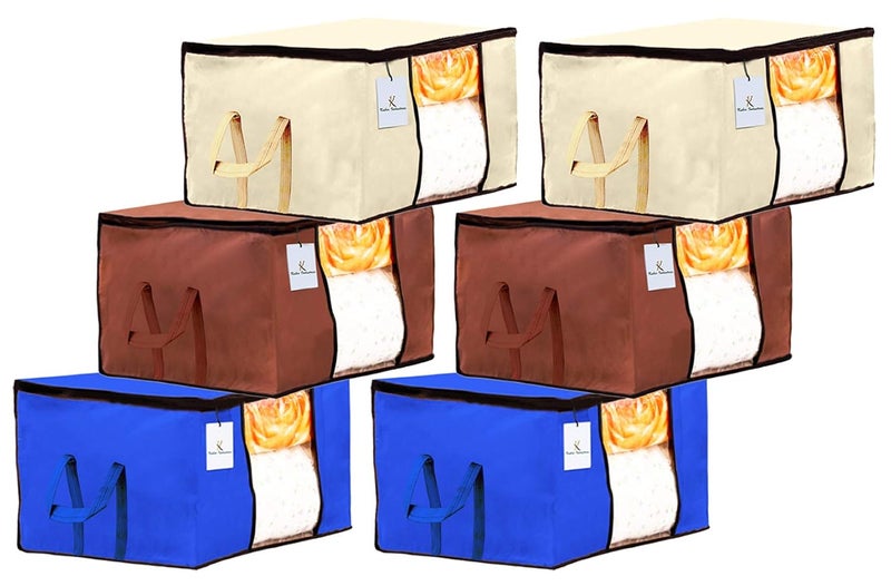 Kuber Industries Kuber Industries Underbed Storage Bag Storage Organiser Blanket Cover Set of 6 Extra Large Size IvoryRoyal BlueDark BrownCTKTC23845  - Image 1